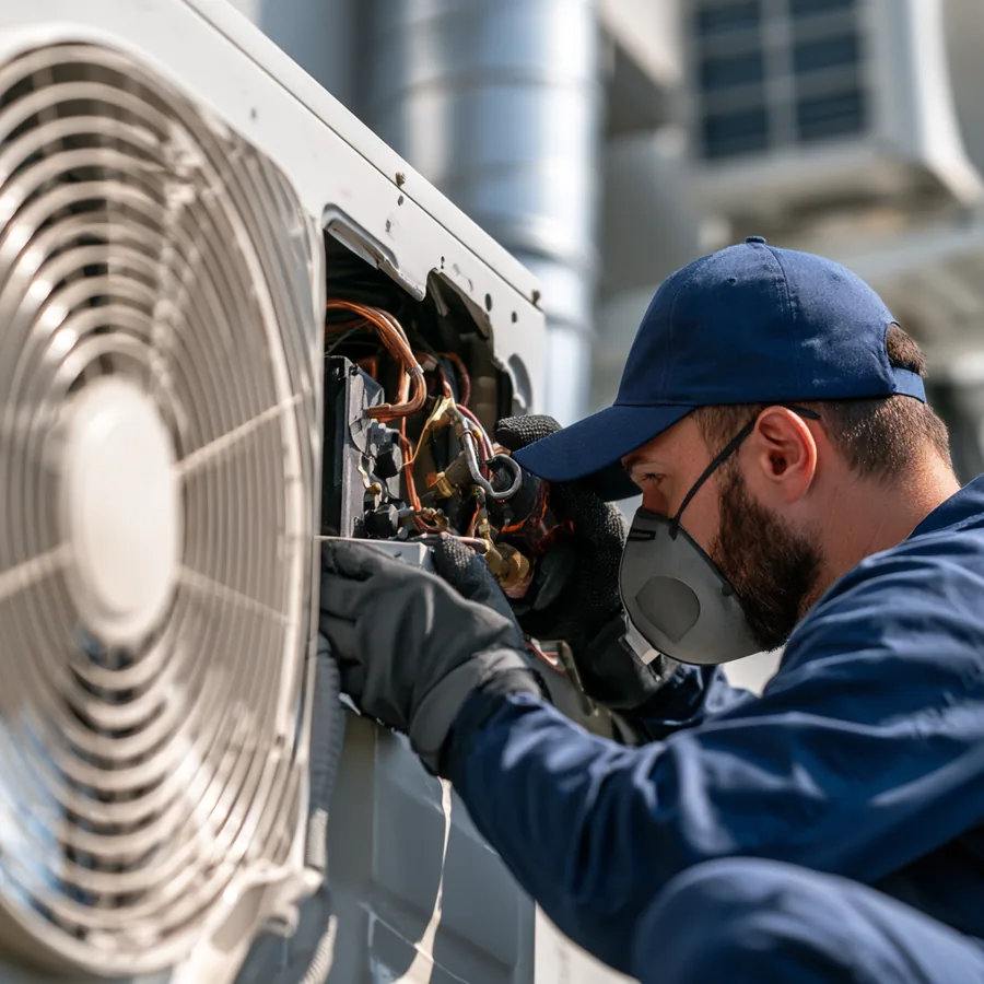 HVAC technician servicing a residential outdoor system